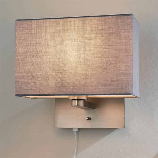 Issac Rectangular Cool Grey Shade Wall Light With USB In Matt Nickel