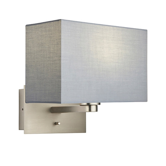 Issac Rectangular Cool Grey Shade Wall Light With USB In Matt Nickel