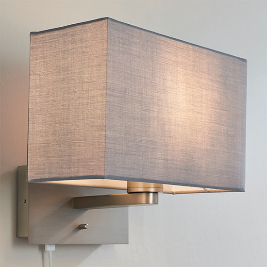 Issac Rectangular Cool Grey Shade Wall Light With USB In Matt Nickel