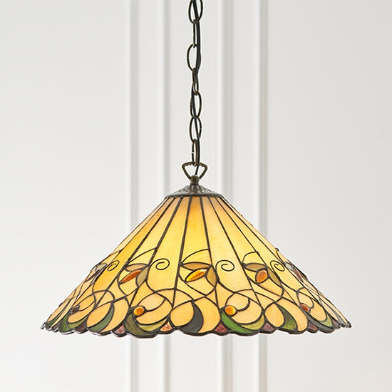 Jamelia Medium Tiffany Glass Ceiling Pendant Light In Dark Bronze