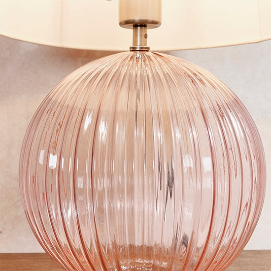 Jemma And Evie Grey Shade Table Lamp With Dusky Pink Ribbed Base