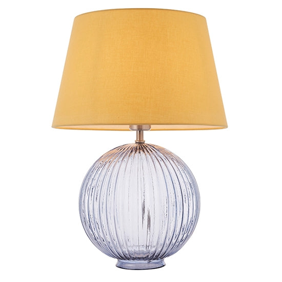 Jemma And Evie Yellow Shade Table Lamp With Smokey Grey Ribbed Base