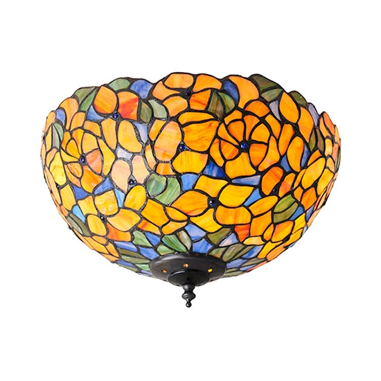 Josette Medium 2 Lights Tiffany Glass Flush Ceiling Light In Dark Bronze