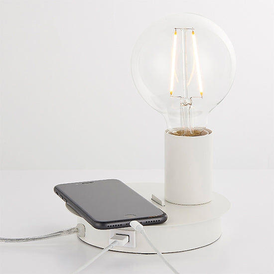 Joshua USB Table Lamp In Matt White