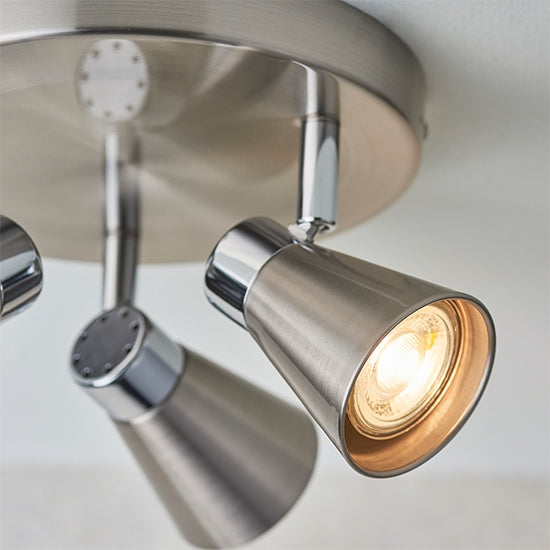 Kai Round 3 Lights Ceiling Light In Satin Nickel And Chrome