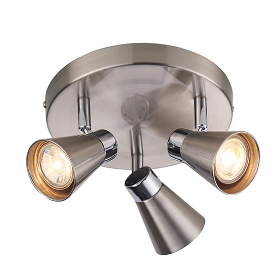 Kai Round 3 Lights Ceiling Light In Satin Nickel And Chrome