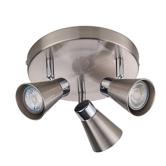 Kai Round 3 Lights Ceiling Light In Satin Nickel And Chrome