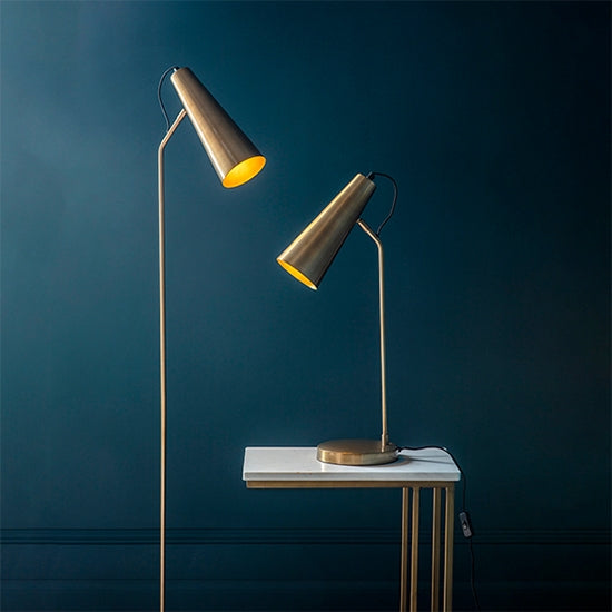 Karna Task Floor Lamp In Antique Brass And Gold Effect