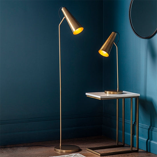 Karna Task Floor Lamp In Antique Brass And Gold Effect