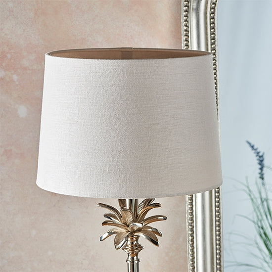 Leaf And Mia Small Natural Shade Table Lamp In Polished Nickel