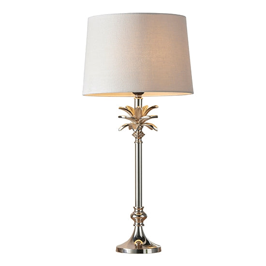 Leaf And Mia Small Natural Shade Table Lamp In Polished Nickel