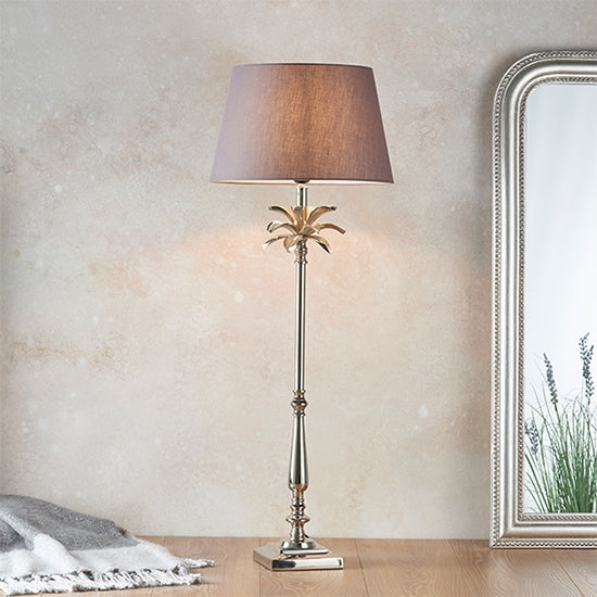 Leaf And Evie Charcoal Shade Table Lamp In Polished Nickel