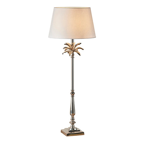 Leaf And Evie Pale Grey Shade Table Lamp In Polished Nickel