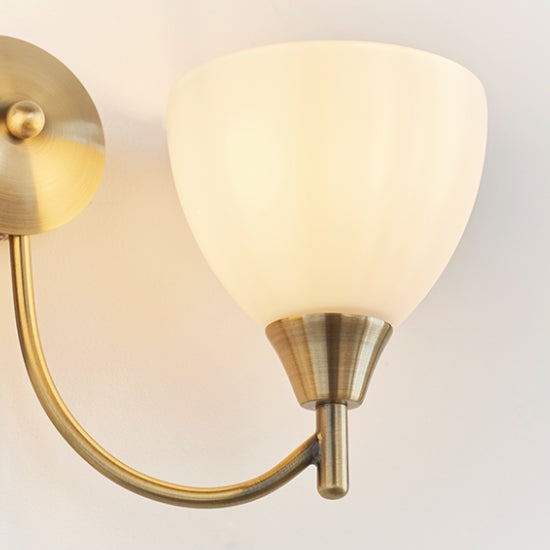 Lightson Matt Opal Glass Shade 2 Lights Wall Light In Antique Brass