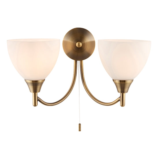 Lightson Matt Opal Glass Shade 2 Lights Wall Light In Antique Brass