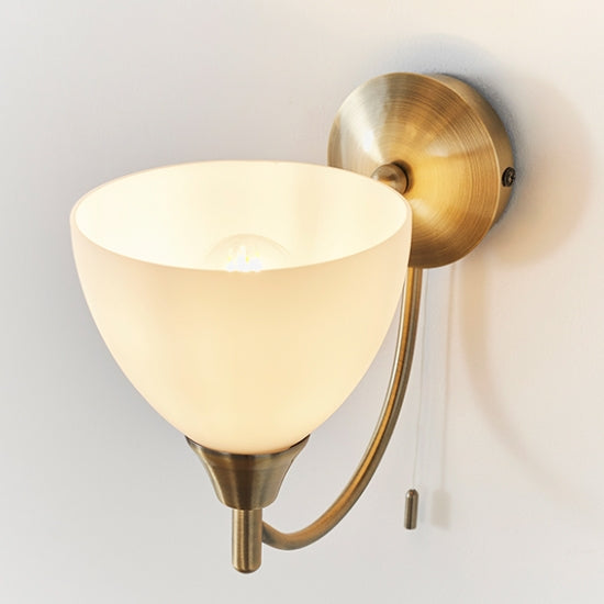 Lightson Matt Opal Glass Shade Wall Light In Antique Brass