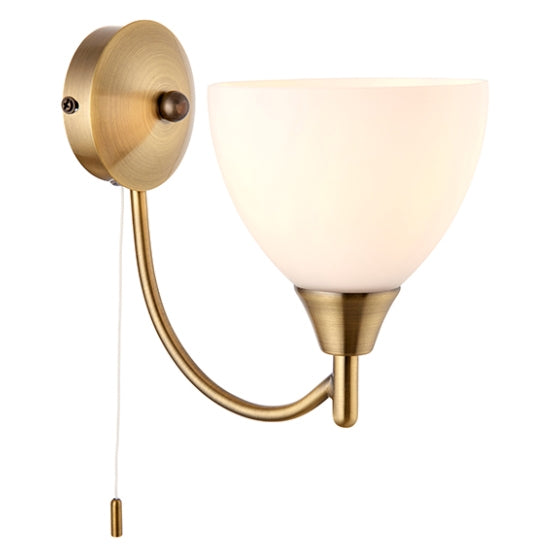 Lightson Matt Opal Glass Shade Wall Light In Antique Brass