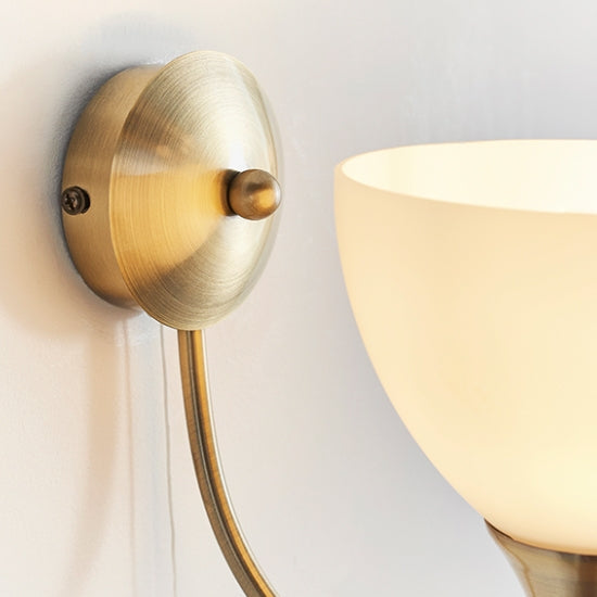 Lightson Matt Opal Glass Shade Wall Light In Antique Brass