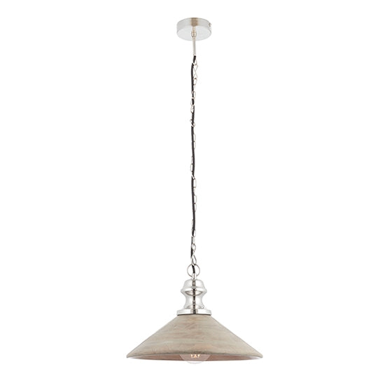 Melbury Ceiling Pendant Light In Grey Washed Wood And Bright Nickel