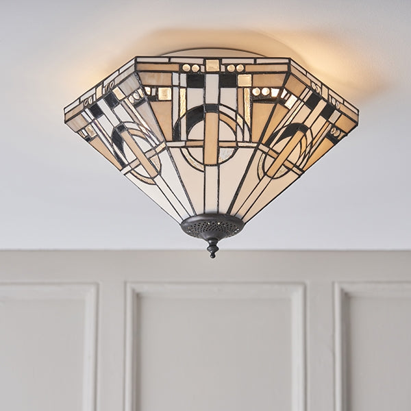 Metropolitan Medium 2 Lights Flush Ceiling Light In Tiffany Glass