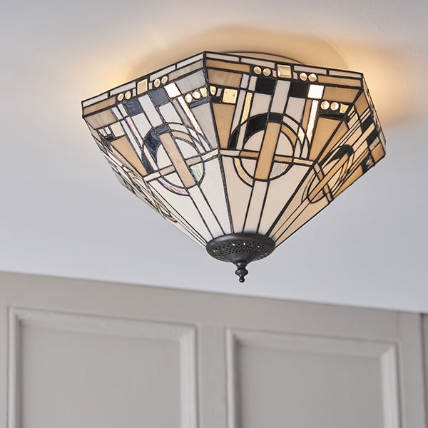 Metropolitan Medium 2 Lights Flush Ceiling Light In Tiffany Glass