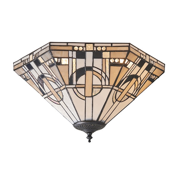 Metropolitan Medium 2 Lights Flush Ceiling Light In Tiffany Glass