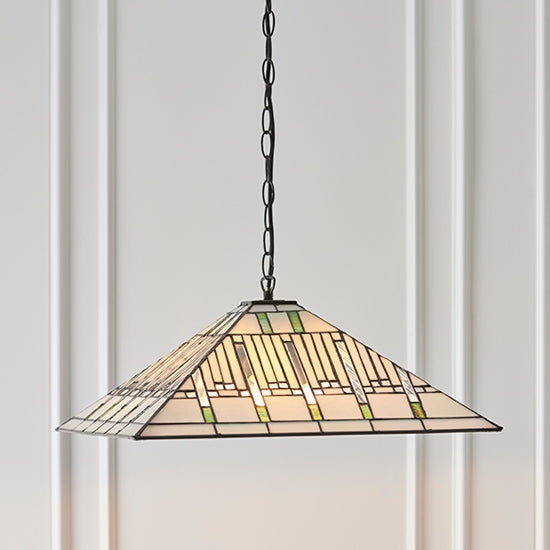 Mission 3 Lights Tiffany Glass Ceiling Pendant Light In Dark Bronze