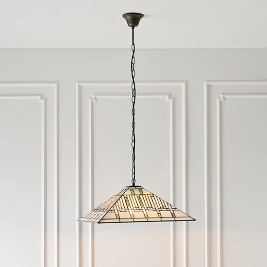 Mission 3 Lights Tiffany Glass Ceiling Pendant Light In Dark Bronze