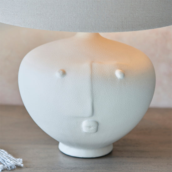 Mrs And Cici 12 Inch Grey Shade Table Lamp With Matt White Ceramic Base