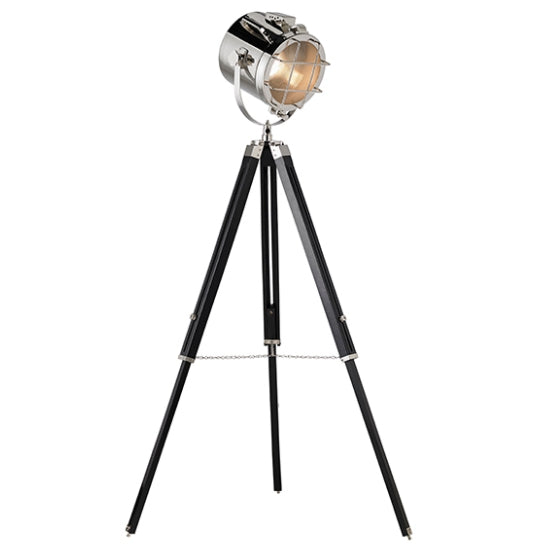 Nautical Floor Lamp In Polished Nickel And Black Wooden Legs