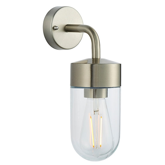 North Clear Glass Wall Light In Brushed Stainless Steel