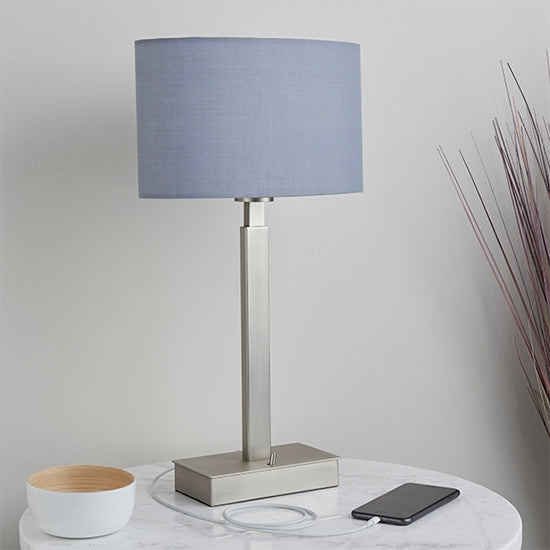 Norton Grey Ellipse Shade Table Lamp With USB In Matt Nickel