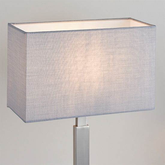 Norton Rectangular Grey Shade Table Lamp With USB In Matt Nickel