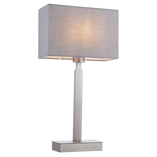 Norton Rectangular Grey Shade Table Lamp With USB In Matt Nickel