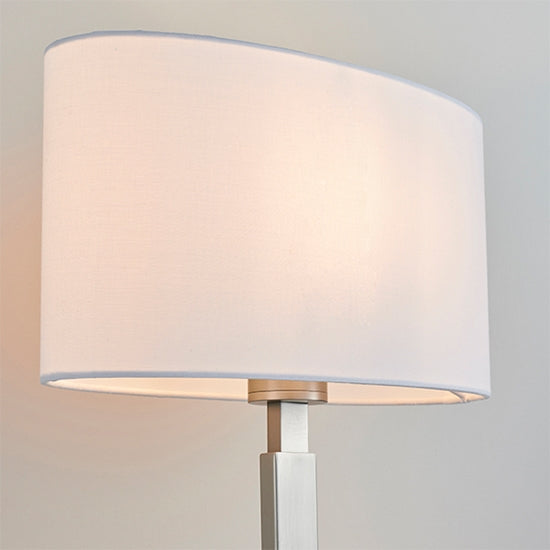 Norton Vintage White Ellipse Shade Table Lamp With USB In Matt Nickel