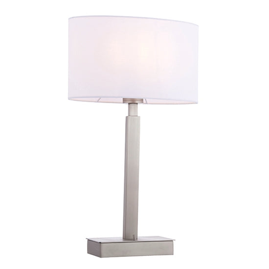 Norton Vintage White Ellipse Shade Table Lamp With USB In Matt Nickel