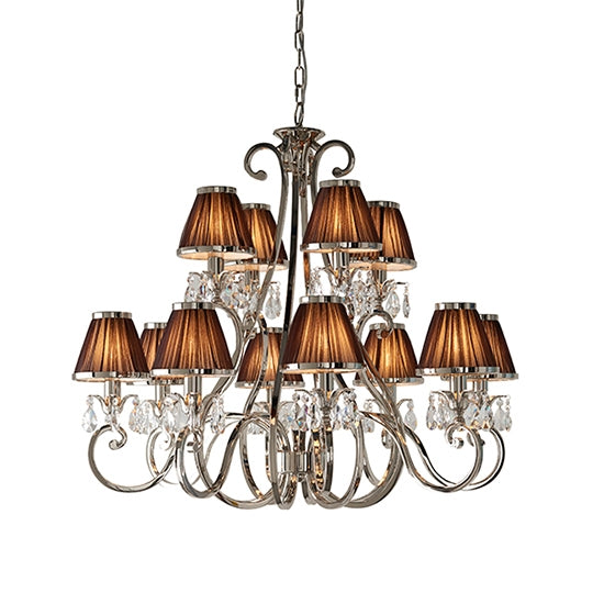 Oksana 12 Lights Chocolate Shades Ceiling Pendant Light In Polished Nickel