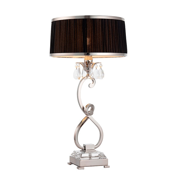 Oksana Medium Black Shade Table Lamp In Nickel