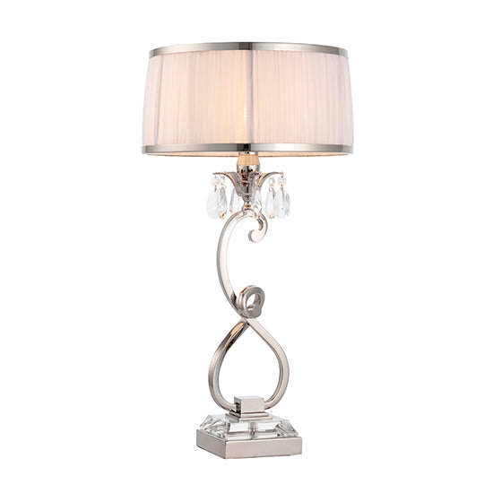 Oksana Medium White Shade Table Lamp In Polished Nickel