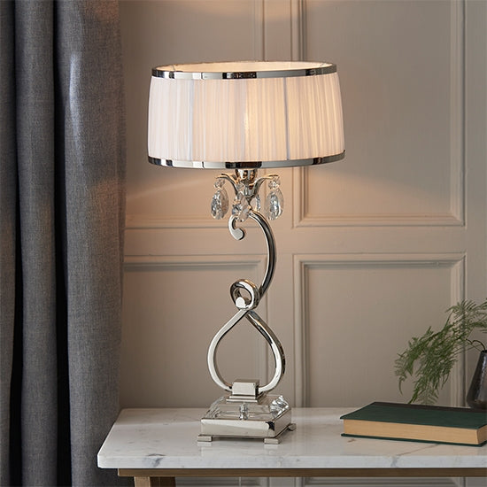 Oksana Medium White Shade Table Lamp In Polished Nickel