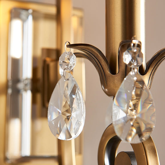 Oksana Single Clear Crystal Wall Light In Antique Brass