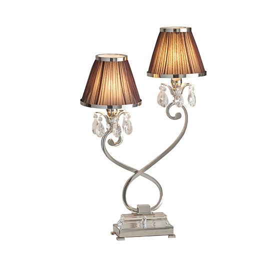 Oksana Twin Chocolate Shade Table Lamp In Polished Nickel