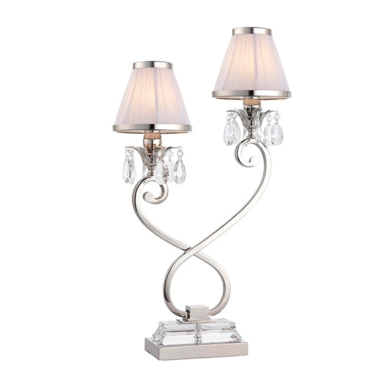 Oksana Twin White Shade Table Lamp In Polished Nickel