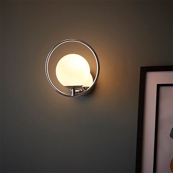 Orb Opal Spherical Glass Shade Wall Light In Chrome