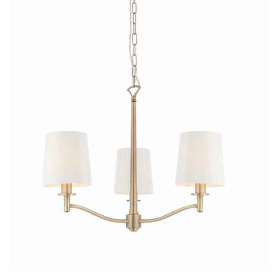 Ortona 3 Lights White Fabric Ceiling Pendant Light In Matt Antique Brass