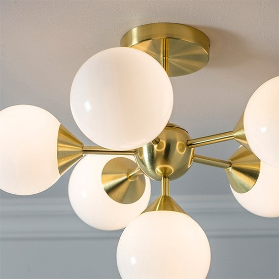 Oscar 6 Lights Semi Flush Ceiling Light In Brushed Brass