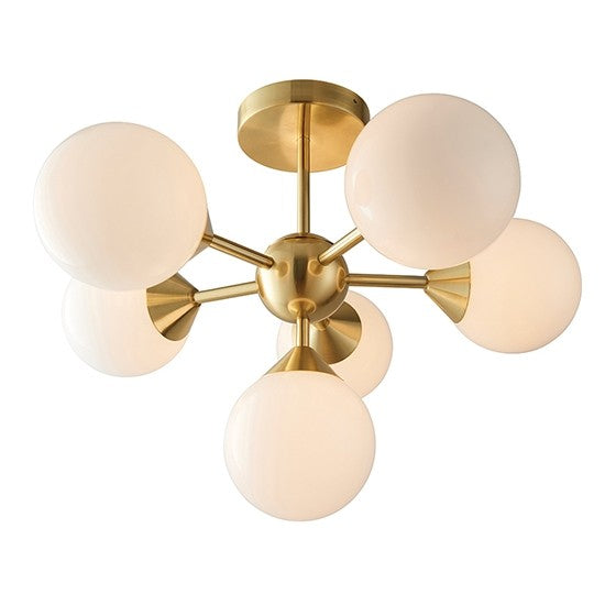 Oscar 6 Lights Semi Flush Ceiling Light In Brushed Brass