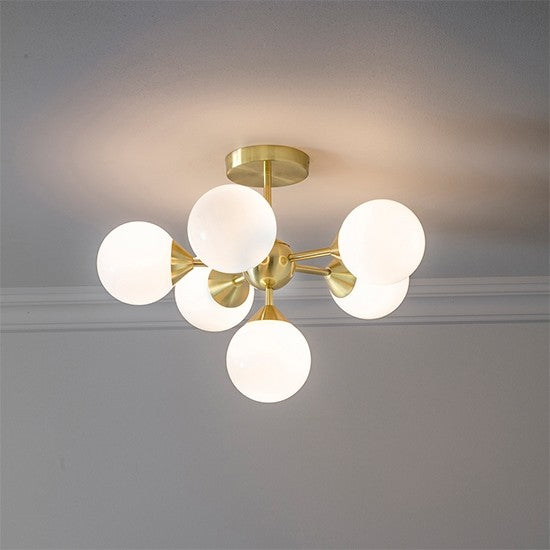 Oscar 6 Lights Semi Flush Ceiling Light In Brushed Brass