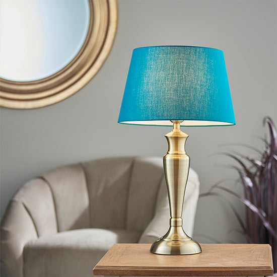 Oslo And Evie Large Green Shade Table Lamp In Antique Brass