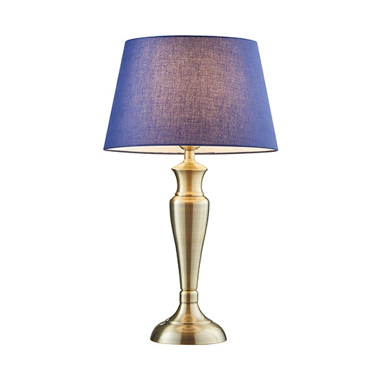 Oslo And Evie Large Navy Shade Table Lamp In Antique Brass